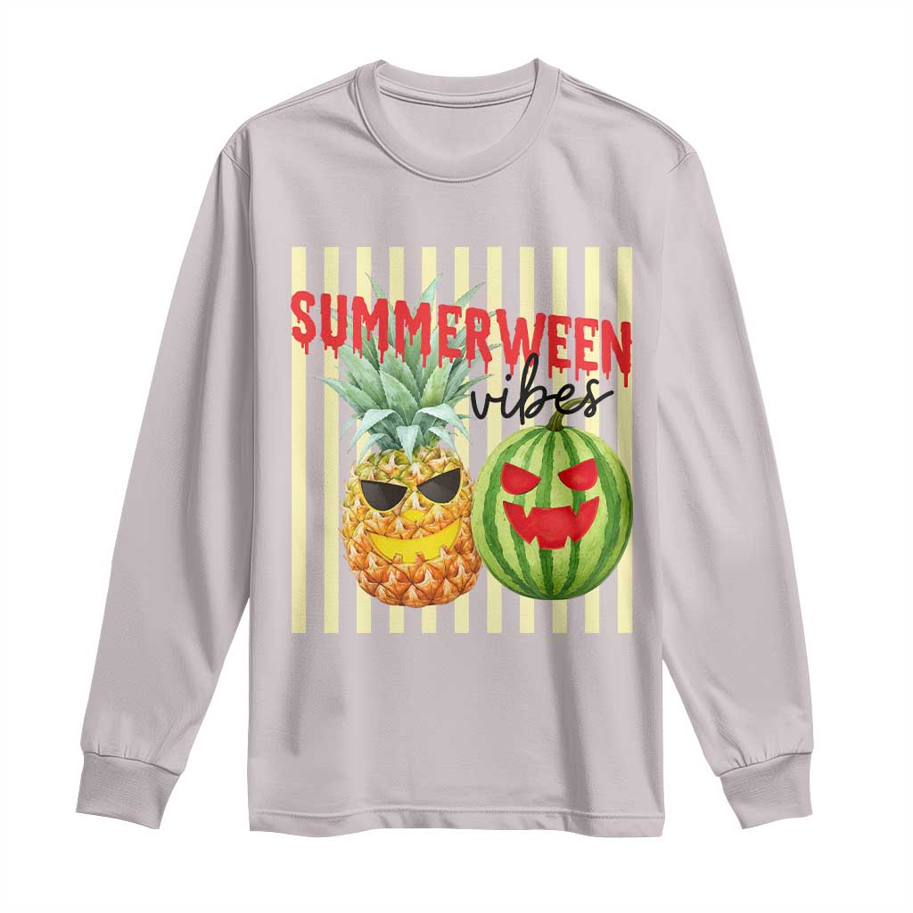 Funny Summerween Fruit Long Sleeve Shirt Spooky Pineapple Watermelon Graphic