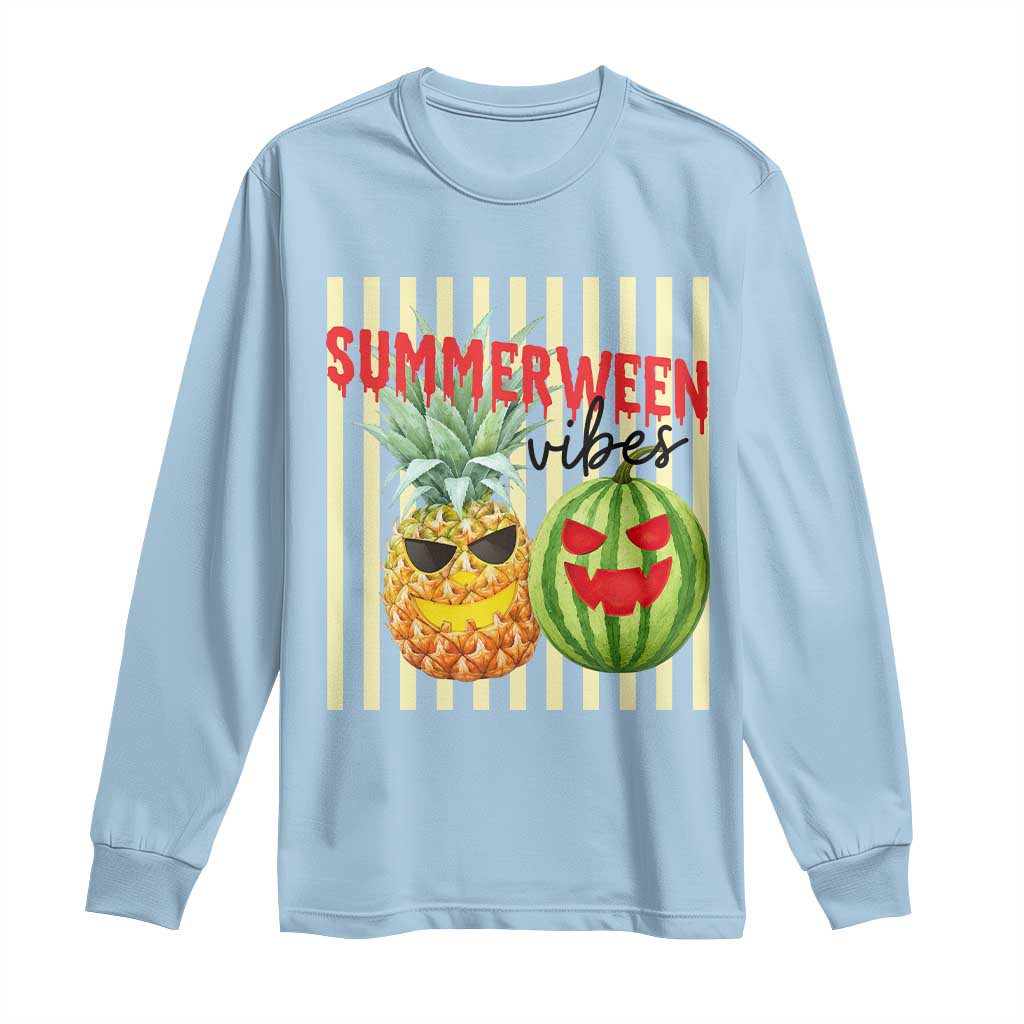 Funny Summerween Fruit Long Sleeve Shirt Spooky Pineapple Watermelon Graphic