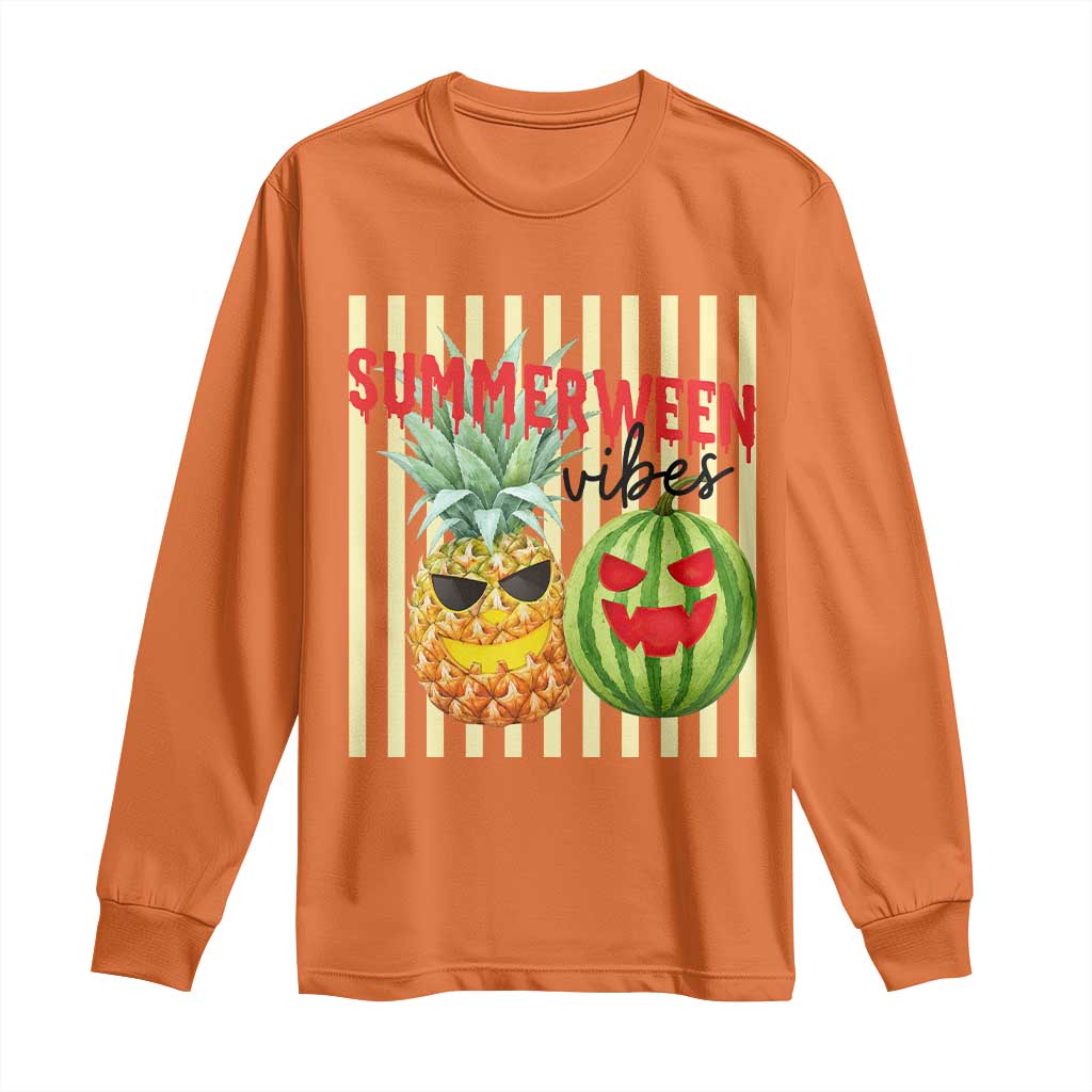 Funny Summerween Fruit Long Sleeve Shirt Spooky Pineapple Watermelon Graphic