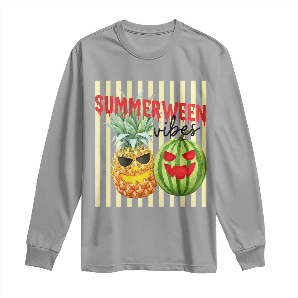 Funny Summerween Fruit Long Sleeve Shirt Spooky Pineapple Watermelon Graphic
