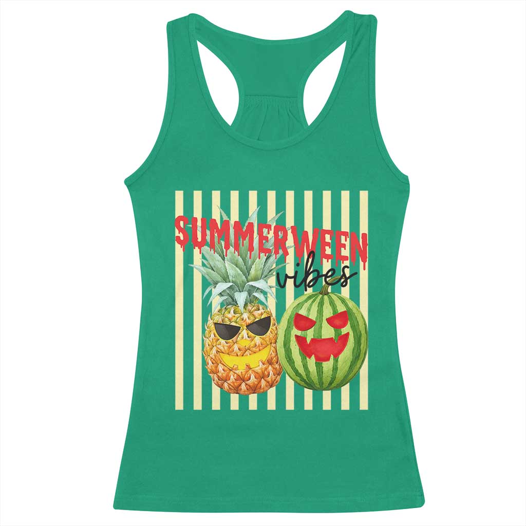 Funny Summerween Fruit Racerback Tank Top Spooky Pineapple Watermelon Graphic