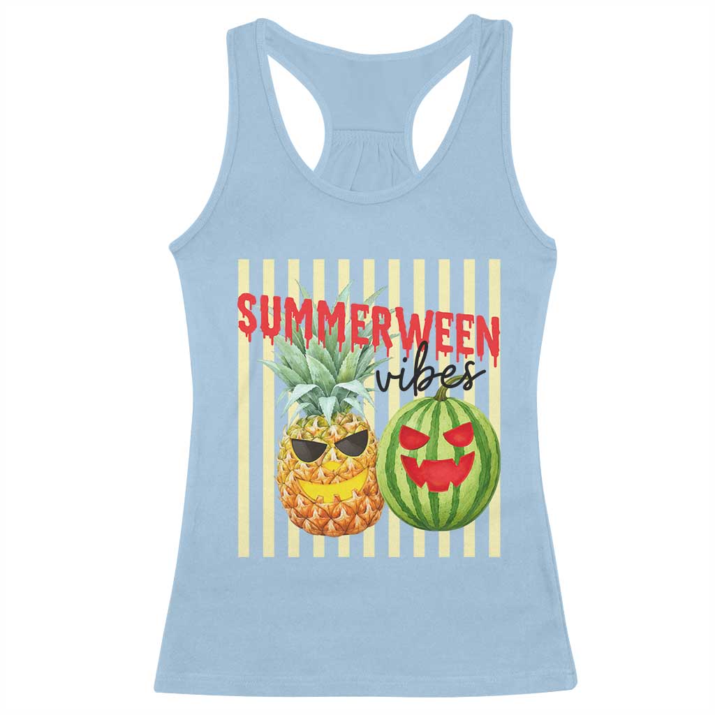 Funny Summerween Fruit Racerback Tank Top Spooky Pineapple Watermelon Graphic