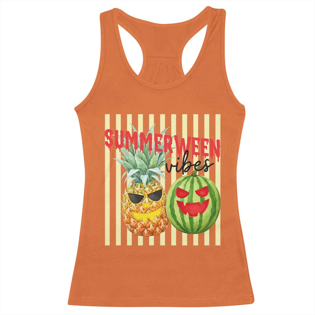 Funny Summerween Fruit Racerback Tank Top Spooky Pineapple Watermelon Graphic