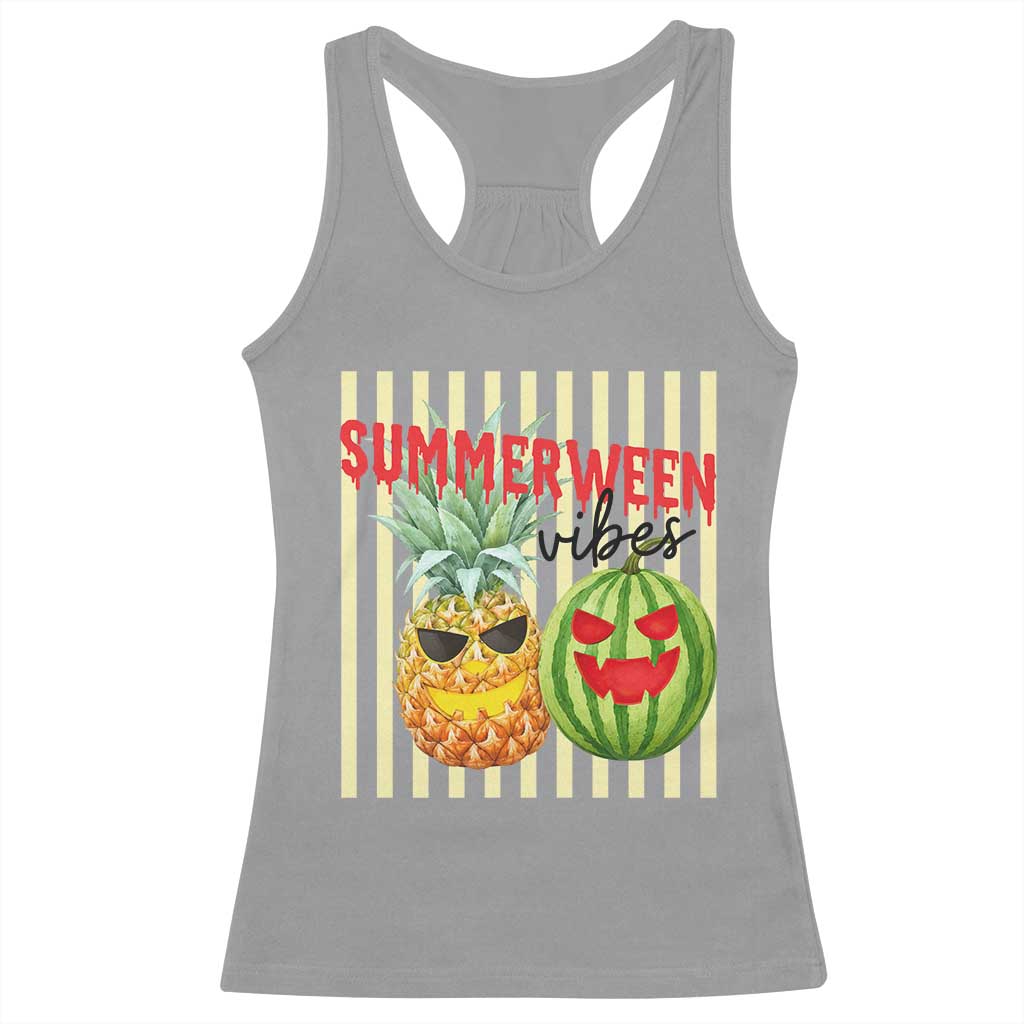 Funny Summerween Fruit Racerback Tank Top Spooky Pineapple Watermelon Graphic