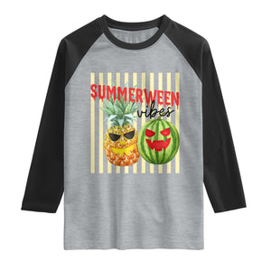 Funny Summerween Fruit Raglan Shirt Spooky Pineapple Watermelon Graphic