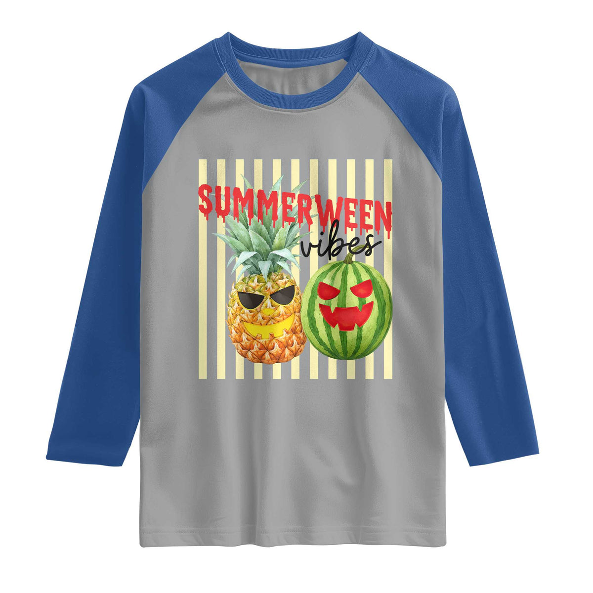 Funny Summerween Fruit Raglan Shirt Spooky Pineapple Watermelon Graphic