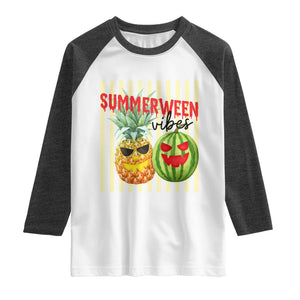 Funny Summerween Fruit Raglan Shirt Spooky Pineapple Watermelon Graphic