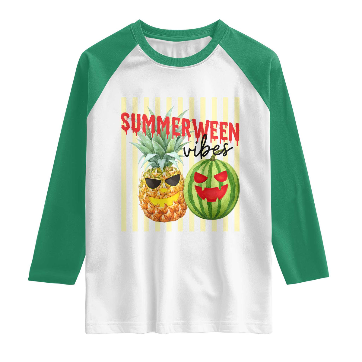 Funny Summerween Fruit Raglan Shirt Spooky Pineapple Watermelon Graphic