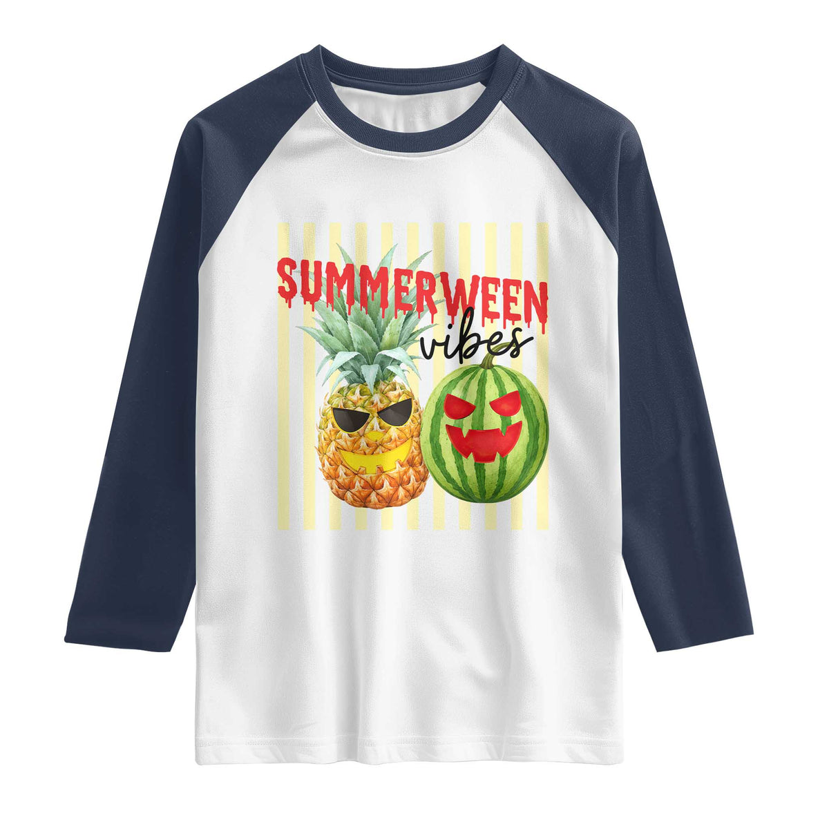 Funny Summerween Fruit Raglan Shirt Spooky Pineapple Watermelon Graphic