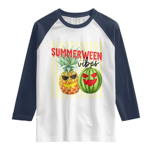 Funny Summerween Fruit Raglan Shirt Spooky Pineapple Watermelon Graphic