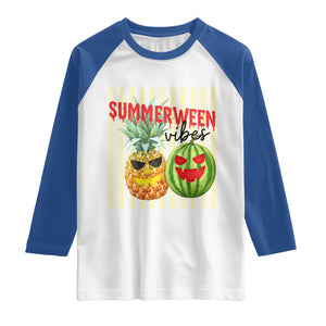 Funny Summerween Fruit Raglan Shirt Spooky Pineapple Watermelon Graphic
