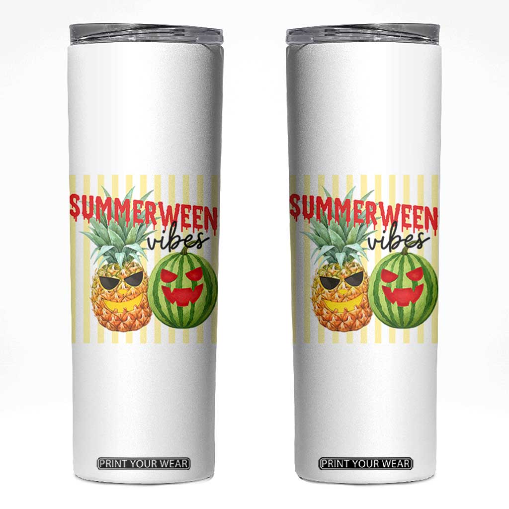 Funny Summerween Fruit Skinny Tumbler Spooky Pineapple Watermelon Graphic TS12 White Print Your Wear