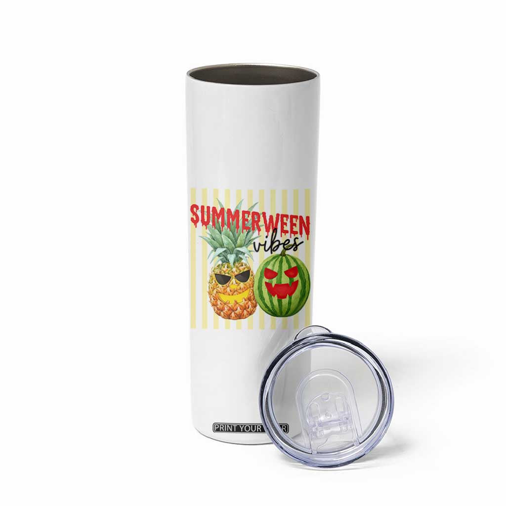 Funny Summerween Fruit Skinny Tumbler Spooky Pineapple Watermelon Graphic