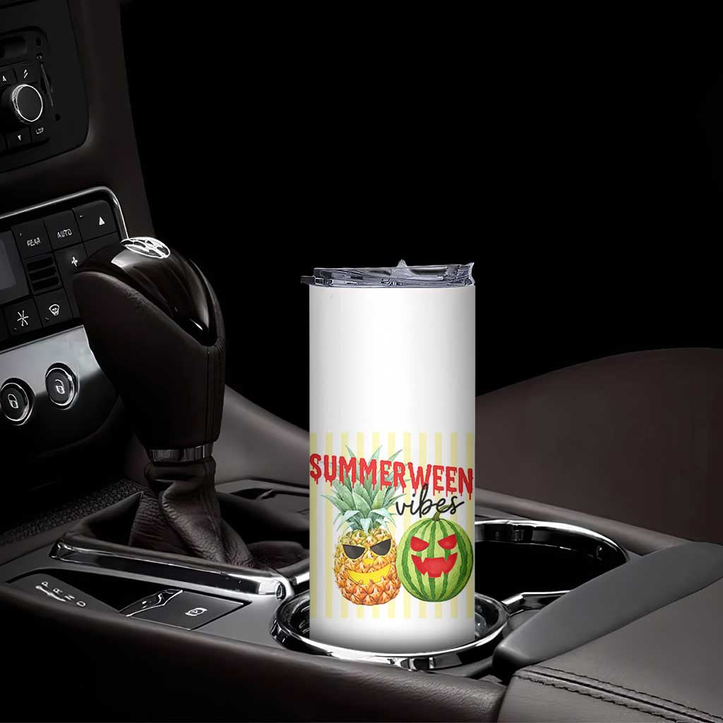 Funny Summerween Fruit Skinny Tumbler Spooky Pineapple Watermelon Graphic