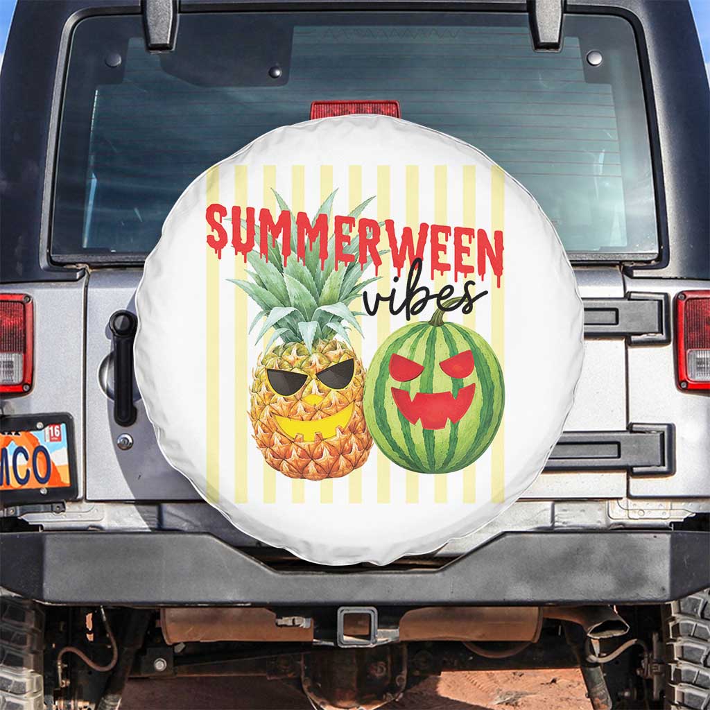 Funny Summerween Fruit Spare Tire Cover Spooky Pineapple Watermelon Graphic