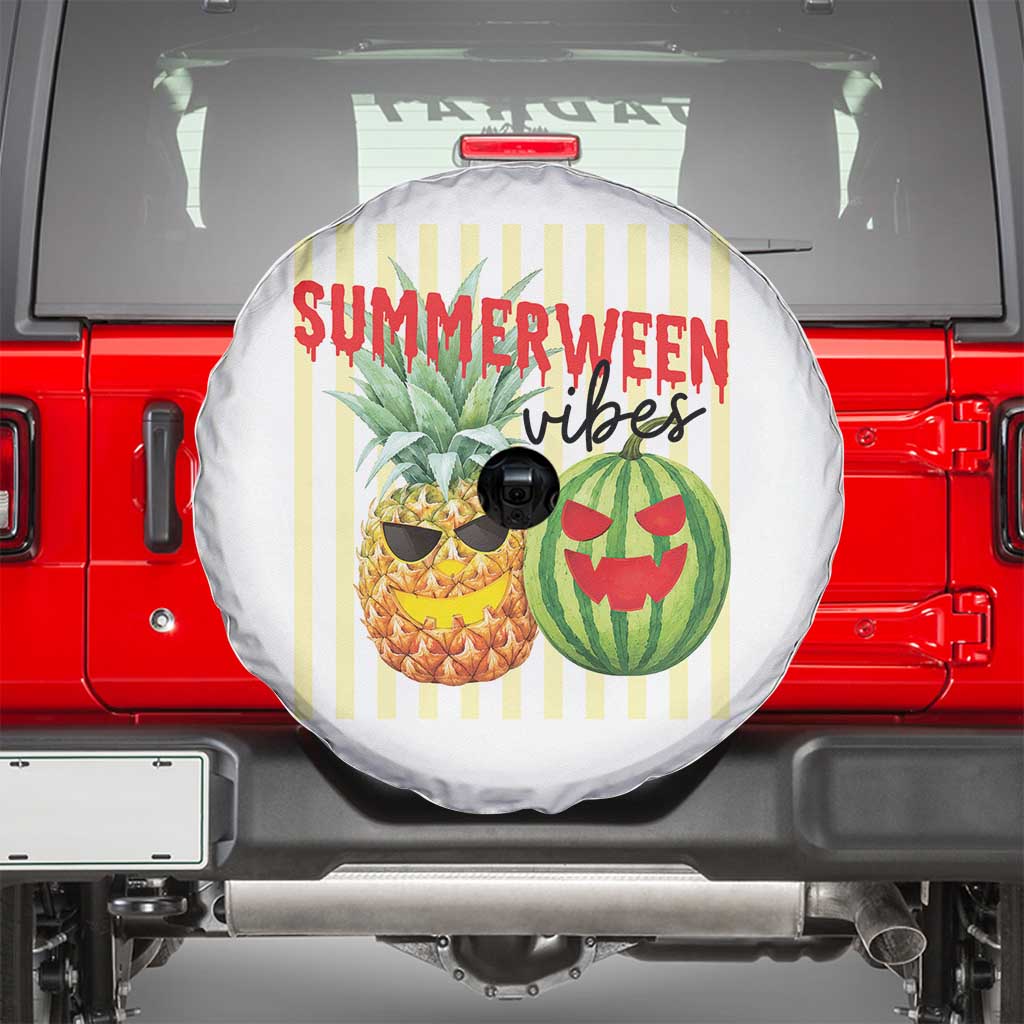 Funny Summerween Fruit Spare Tire Cover Spooky Pineapple Watermelon Graphic