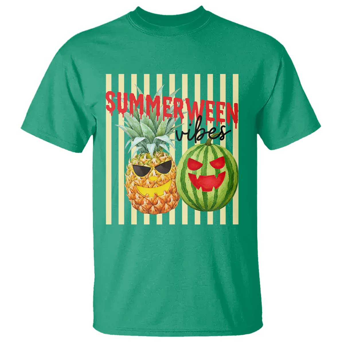 Funny Summerween Fruit T Shirt Spooky Pineapple Watermelon Graphic