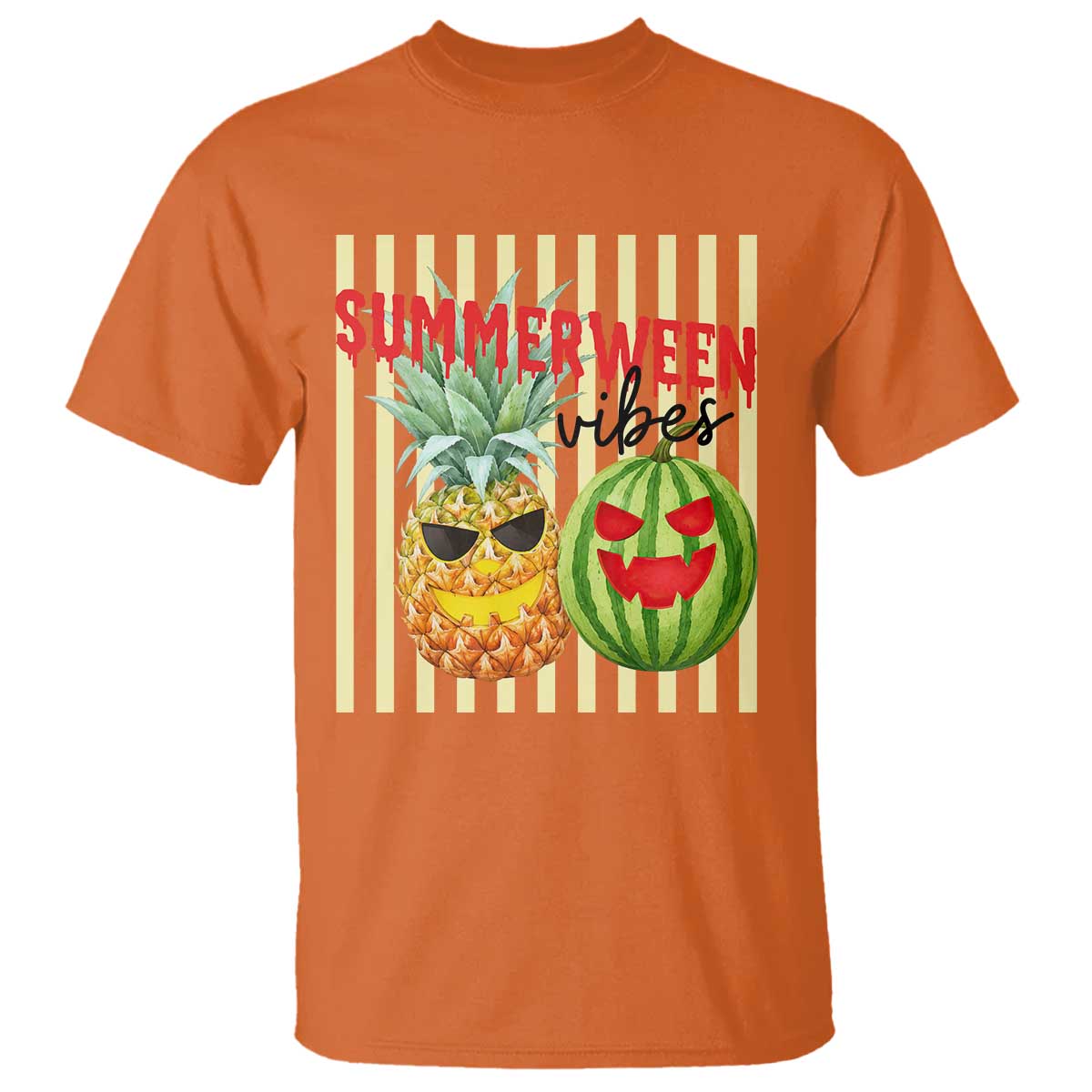 Funny Summerween Fruit T Shirt Spooky Pineapple Watermelon Graphic