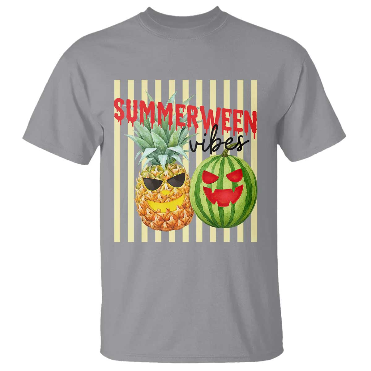 Funny Summerween Fruit T Shirt Spooky Pineapple Watermelon Graphic