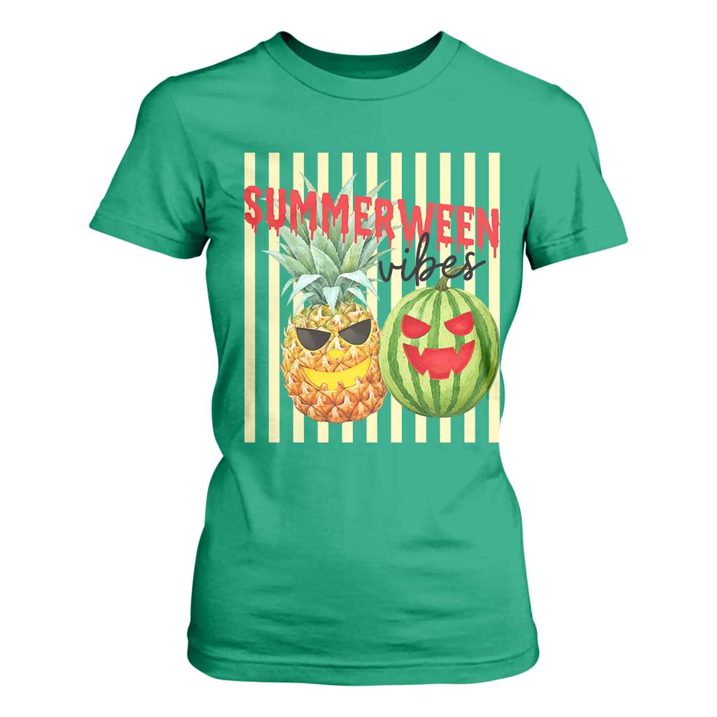 Funny Summerween Fruit T Shirt For Women Spooky Pineapple Watermelon Graphic