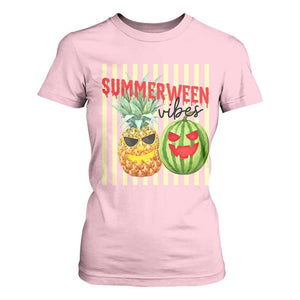 Funny Summerween Fruit T Shirt For Women Spooky Pineapple Watermelon Graphic