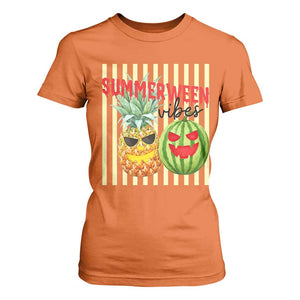 Funny Summerween Fruit T Shirt For Women Spooky Pineapple Watermelon Graphic