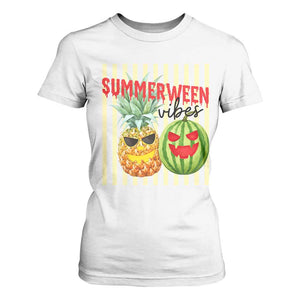 Funny Summerween Fruit T Shirt For Women Spooky Pineapple Watermelon Graphic