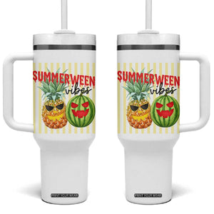 Funny Summerween Fruit Tumbler With Handle Spooky Pineapple Watermelon Graphic