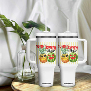 Funny Summerween Fruit Tumbler With Handle Spooky Pineapple Watermelon Graphic