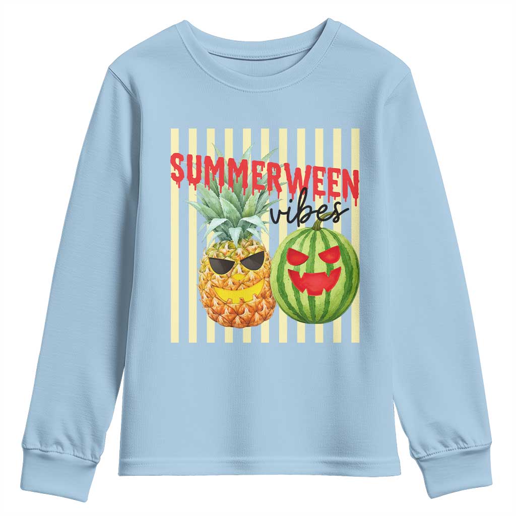 Funny Summerween Fruit Youth Sweatshirt Spooky Pineapple Watermelon Graphic