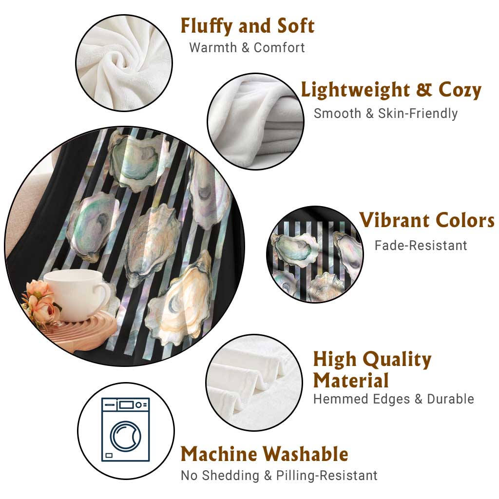 Striped Glitter Oyster Shell Throw Blanket Coastal Summer Ocean Gift