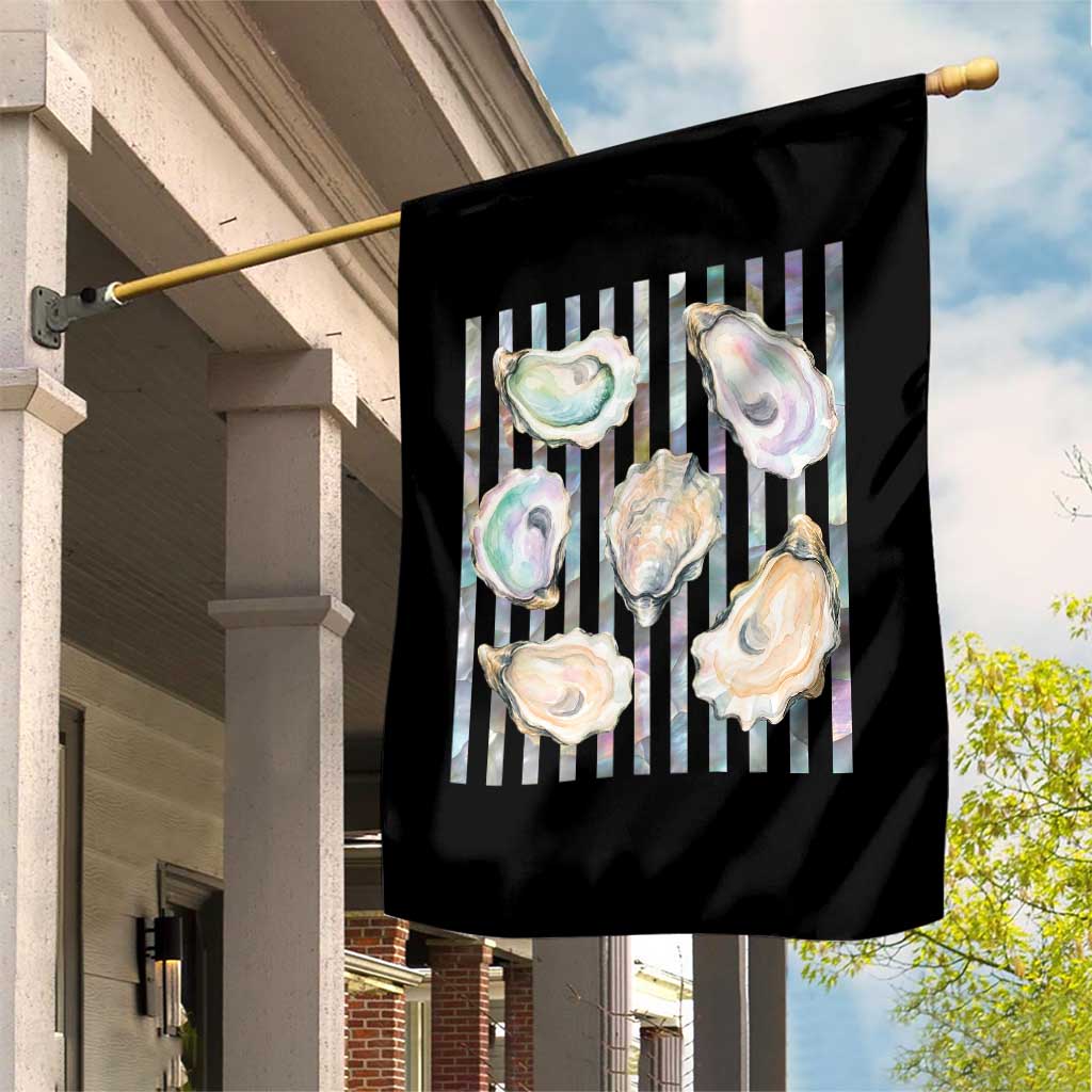 Striped Glitter Oyster Shell Garden Flag Coastal Summer Ocean Gift