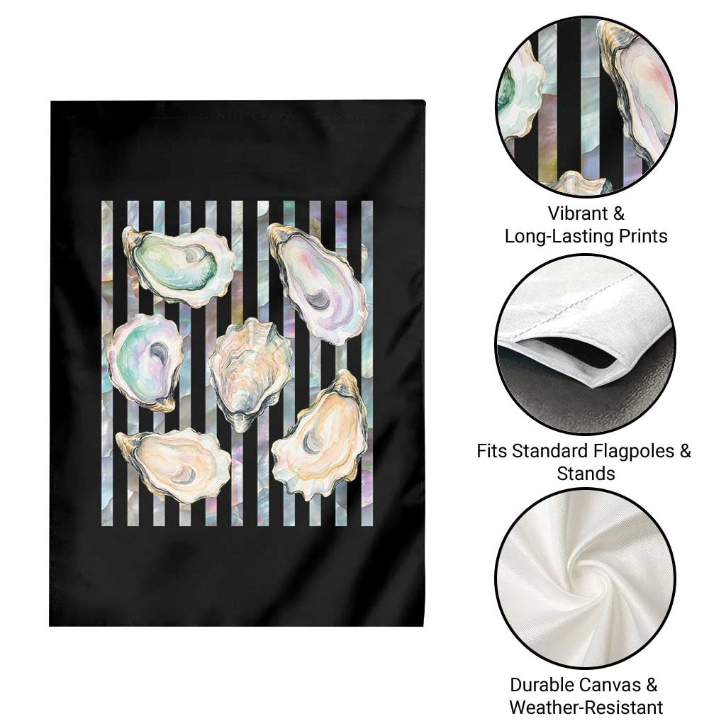 Striped Glitter Oyster Shell Garden Flag Coastal Summer Ocean Gift