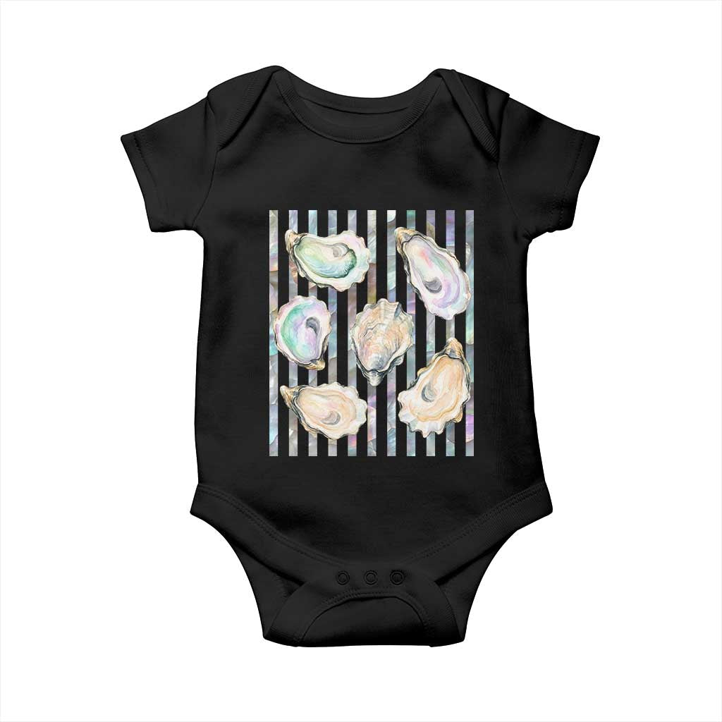 Striped Glitter Oyster Shell Baby Onesie Coastal Summer Ocean Gift TS12 Black Print Your Wear