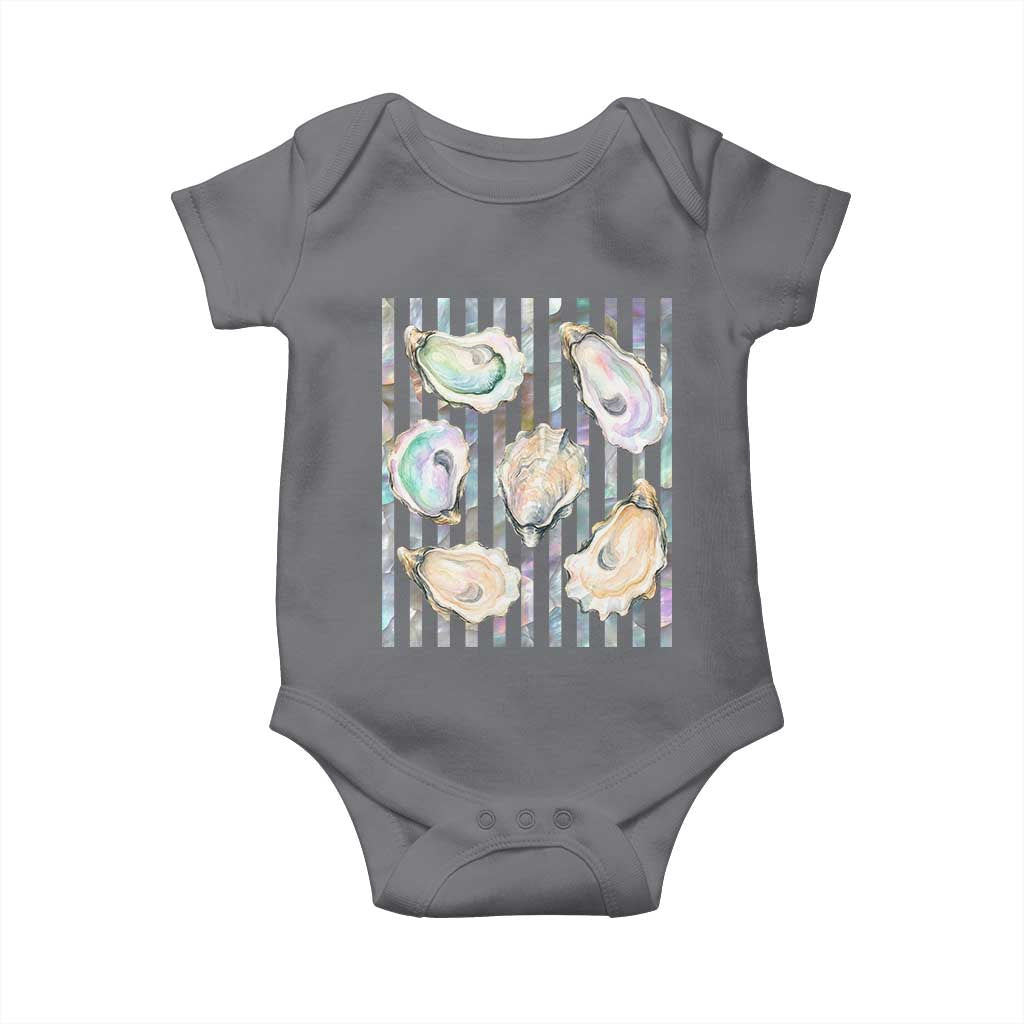 Striped Glitter Oyster Shell Baby Onesie Coastal Summer Ocean Gift