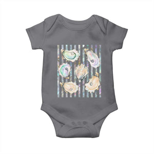 Striped Glitter Oyster Shell Baby Onesie Coastal Summer Ocean Gift