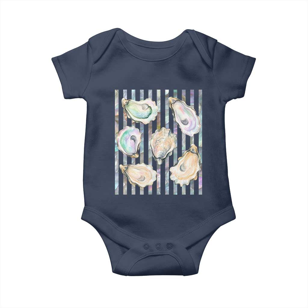 Striped Glitter Oyster Shell Baby Onesie Coastal Summer Ocean Gift