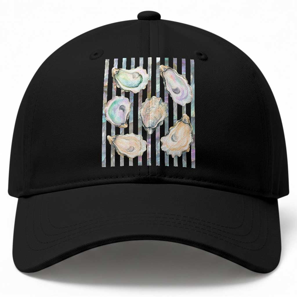 Striped Glitter Oyster Shell Baseball Cap Coastal Summer Ocean Gift