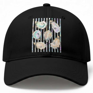 Striped Glitter Oyster Shell Baseball Cap Coastal Summer Ocean Gift