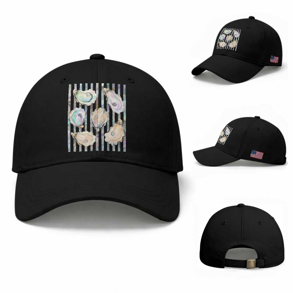 Striped Glitter Oyster Shell Baseball Cap Coastal Summer Ocean Gift