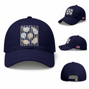 Striped Glitter Oyster Shell Baseball Cap Coastal Summer Ocean Gift