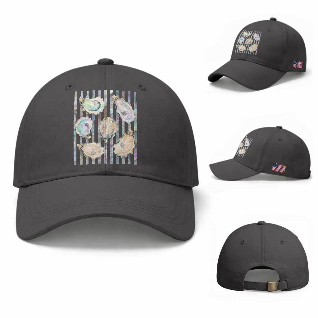Striped Glitter Oyster Shell Baseball Cap Coastal Summer Ocean Gift