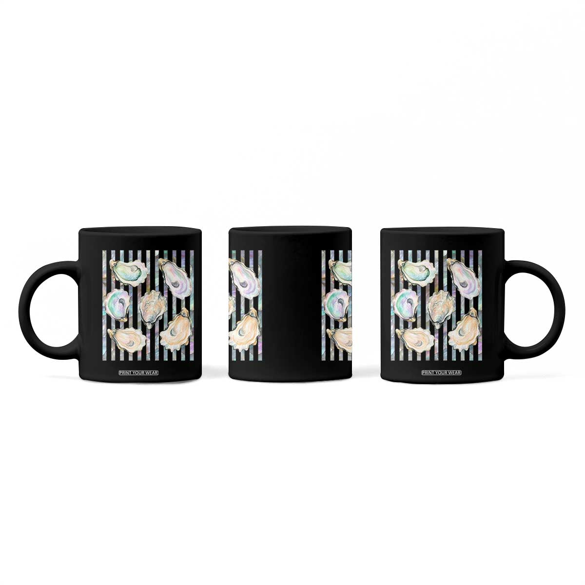 Striped Glitter Oyster Shell Coffee Mug Coastal Summer Ocean Gift