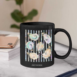 Striped Glitter Oyster Shell Coffee Mug Coastal Summer Ocean Gift