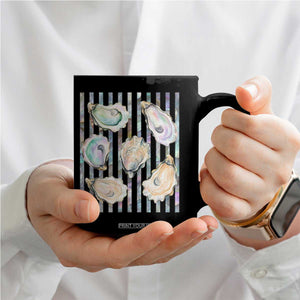 Striped Glitter Oyster Shell Coffee Mug Coastal Summer Ocean Gift