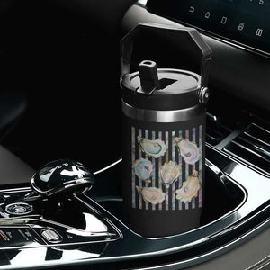 Striped Glitter Oyster Shell Flip Straw Tumbler Coastal Summer Ocean Gift