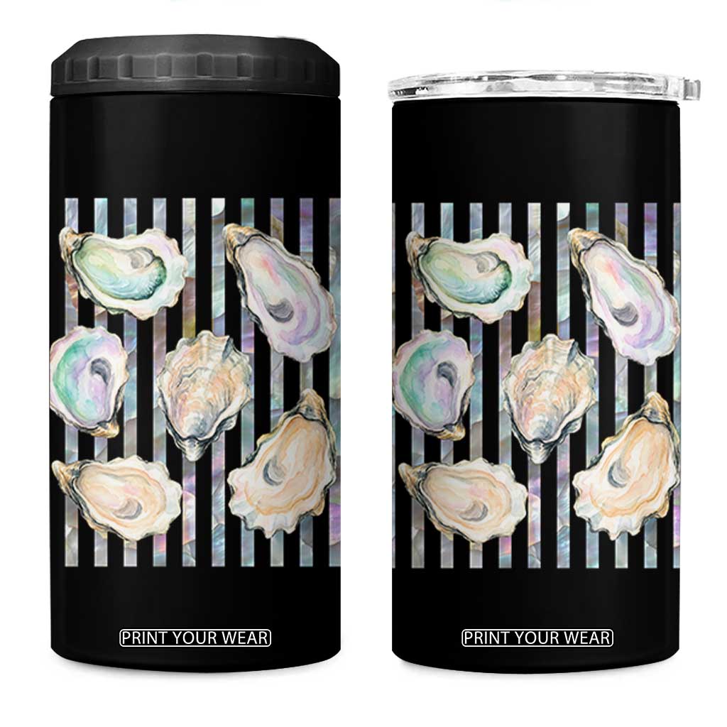Striped Glitter Oyster Shell 4 in 1 Can Cooler Tumbler Coastal Summer Ocean Gift