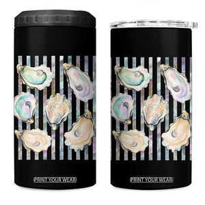 Striped Glitter Oyster Shell 4 in 1 Can Cooler Tumbler Coastal Summer Ocean Gift