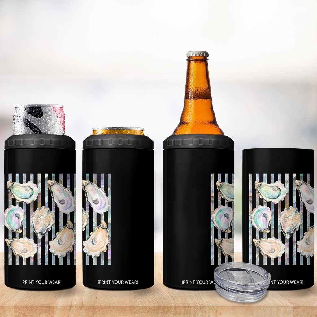 Striped Glitter Oyster Shell 4 in 1 Can Cooler Tumbler Coastal Summer Ocean Gift
