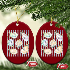 Striped Glitter Oyster Shell Ceramic Ornament Coastal Summer Ocean Gift
